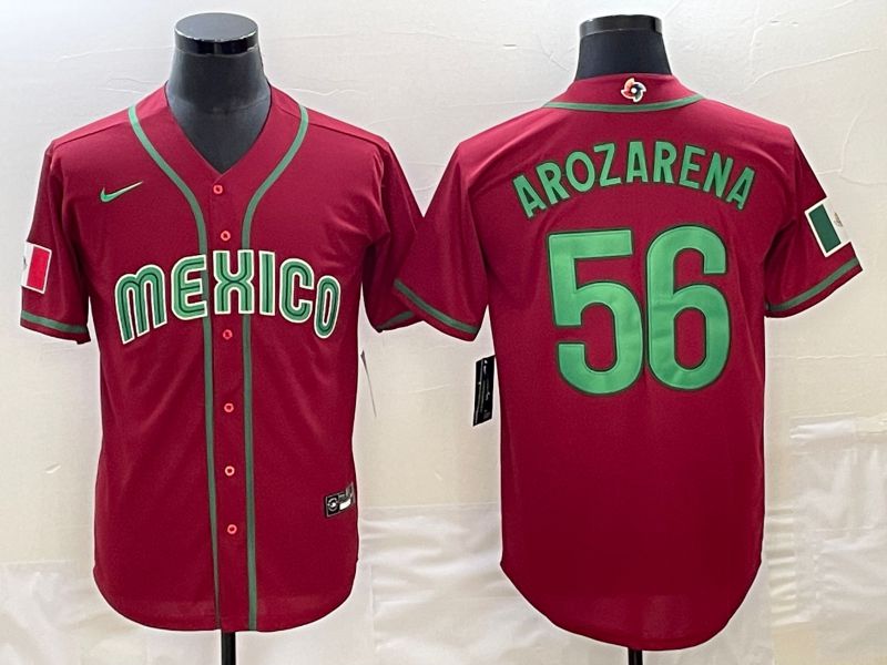 Men 2023 World Cub Mexico 56 Arozarena Red Nike MLB Jersey16